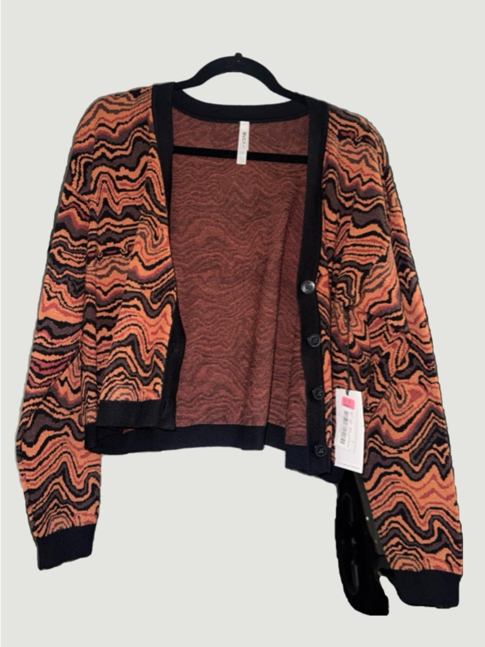 RVCA Orange & Black Wavy Knit Cardigan